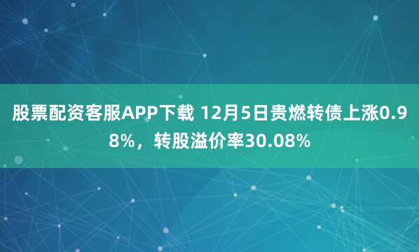 股票配资客服APP下载 12月5日贵燃转债上涨0.98%，转股溢价率30.08%